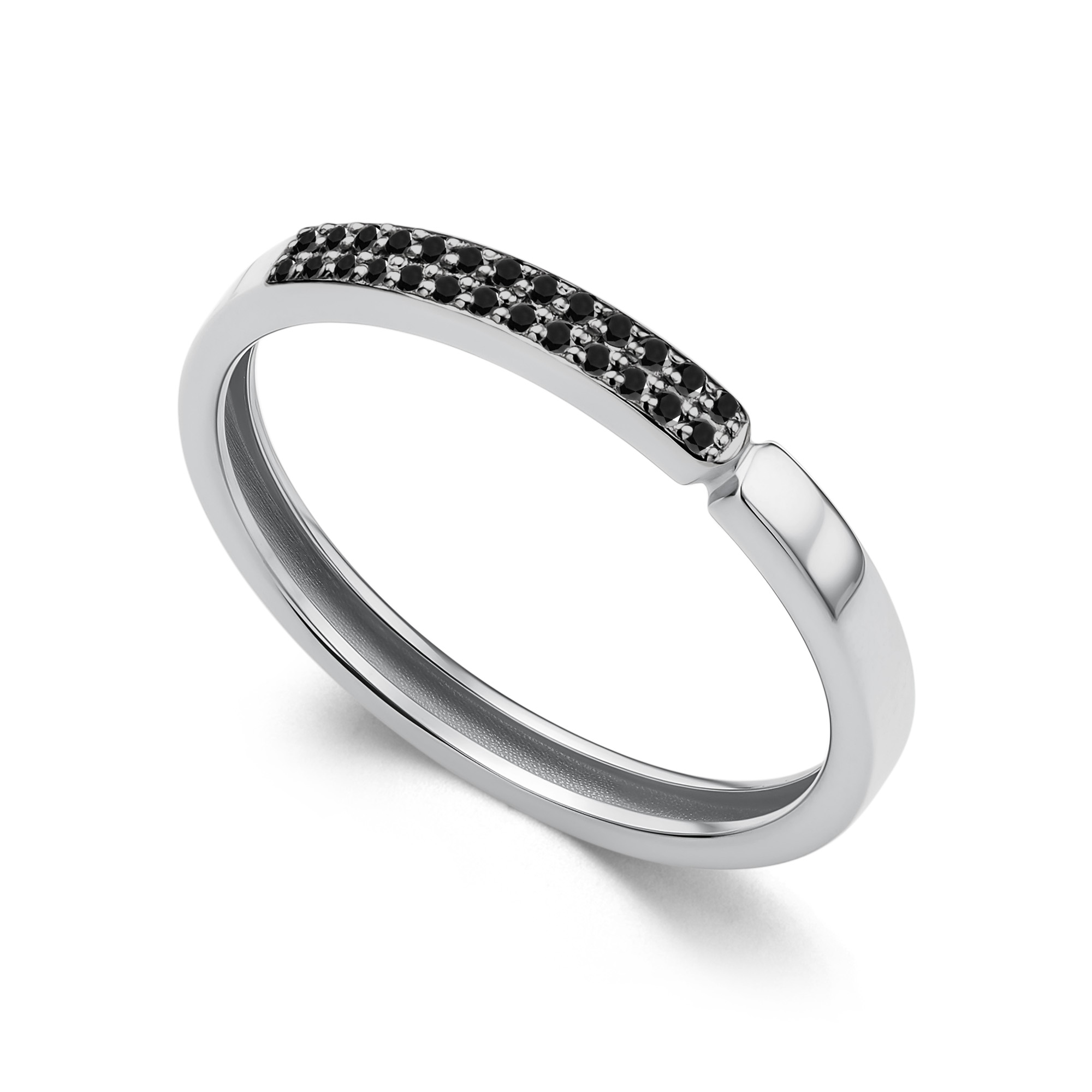 Кольцо из белого золота с камнями Черный бриллиант