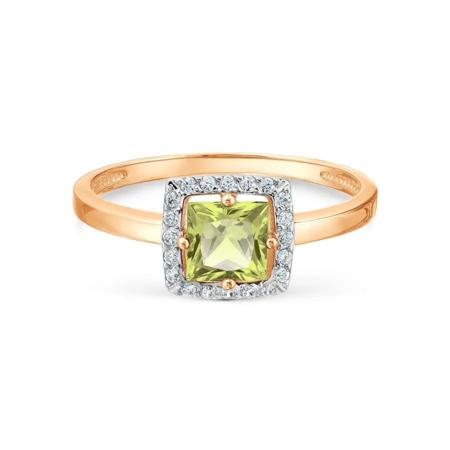 Inel din aur roșu cu Cubic Zirconia Incolor, Crisolit