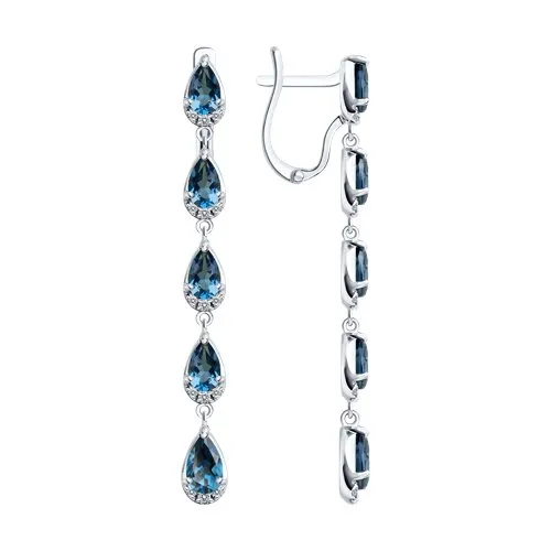 Cercei Suspendați din aur alb cu Cubic Zirconia Incolor, Topaz London
