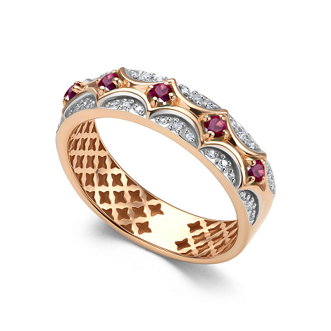 Inel din aur roșu cu pietre Diamant, Rubin