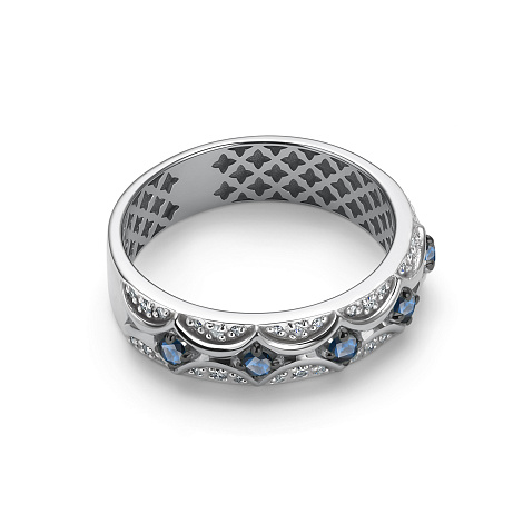 Кольцо из белого золота с камнями Бриллиант, Сапфир