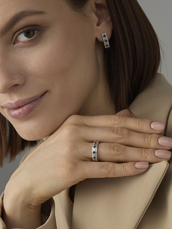 Серьги из белого золота с камнями Бриллиант, Сапфир