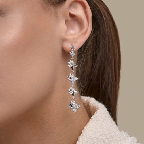 Серьги Длинные из серебра с камнями Фианит