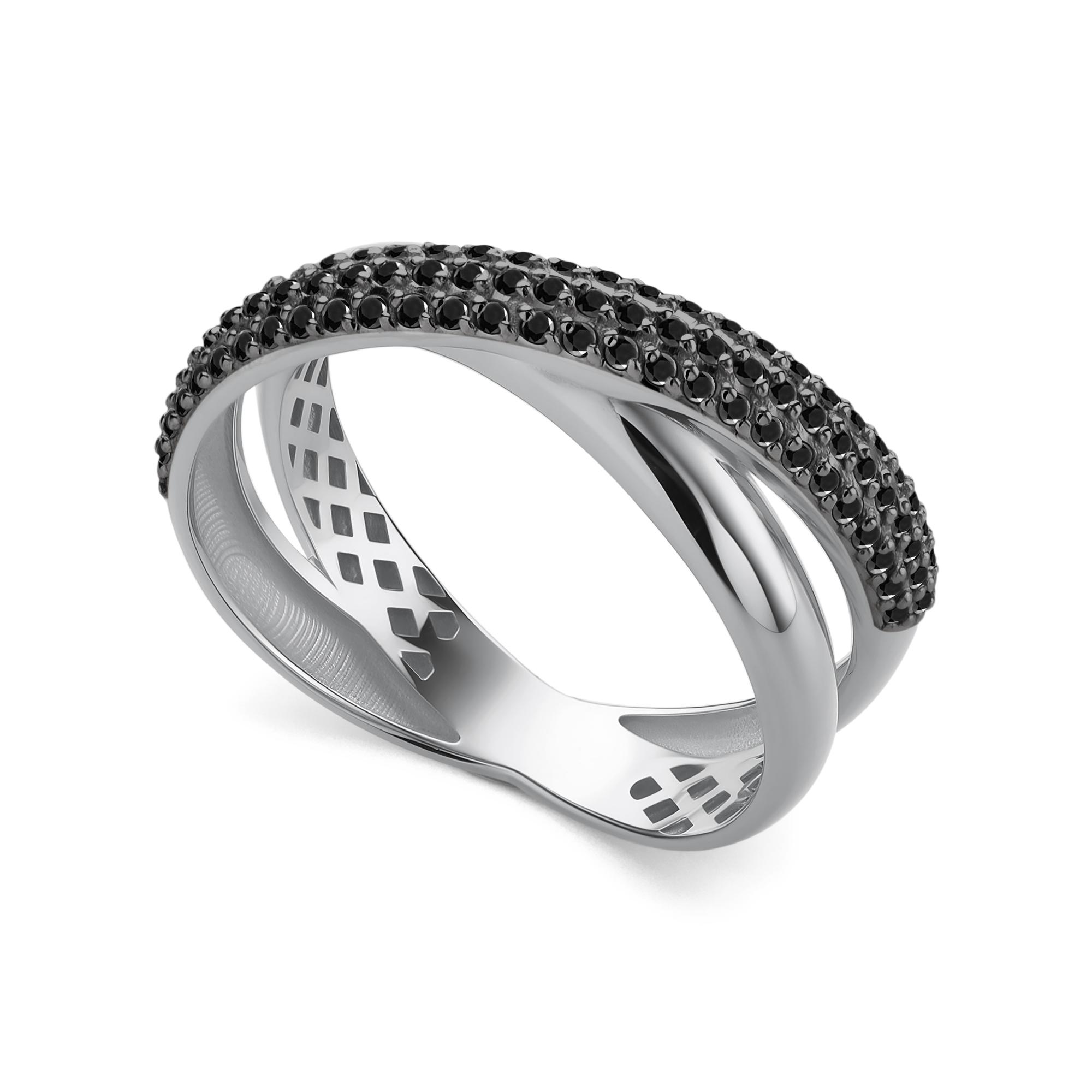 Кольцо из белого золота с камнями Черный бриллиант