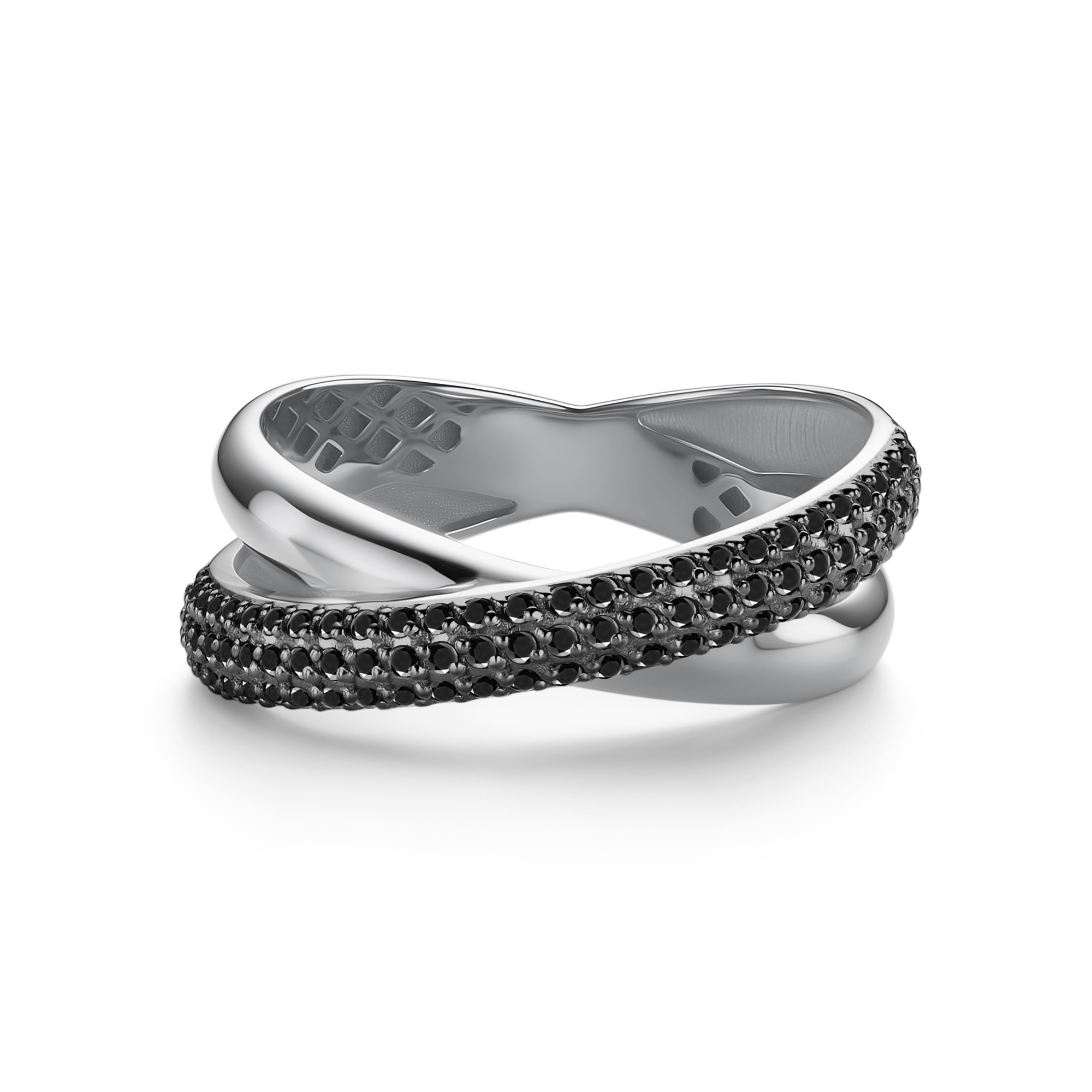 Кольцо из белого золота с камнями Черный бриллиант