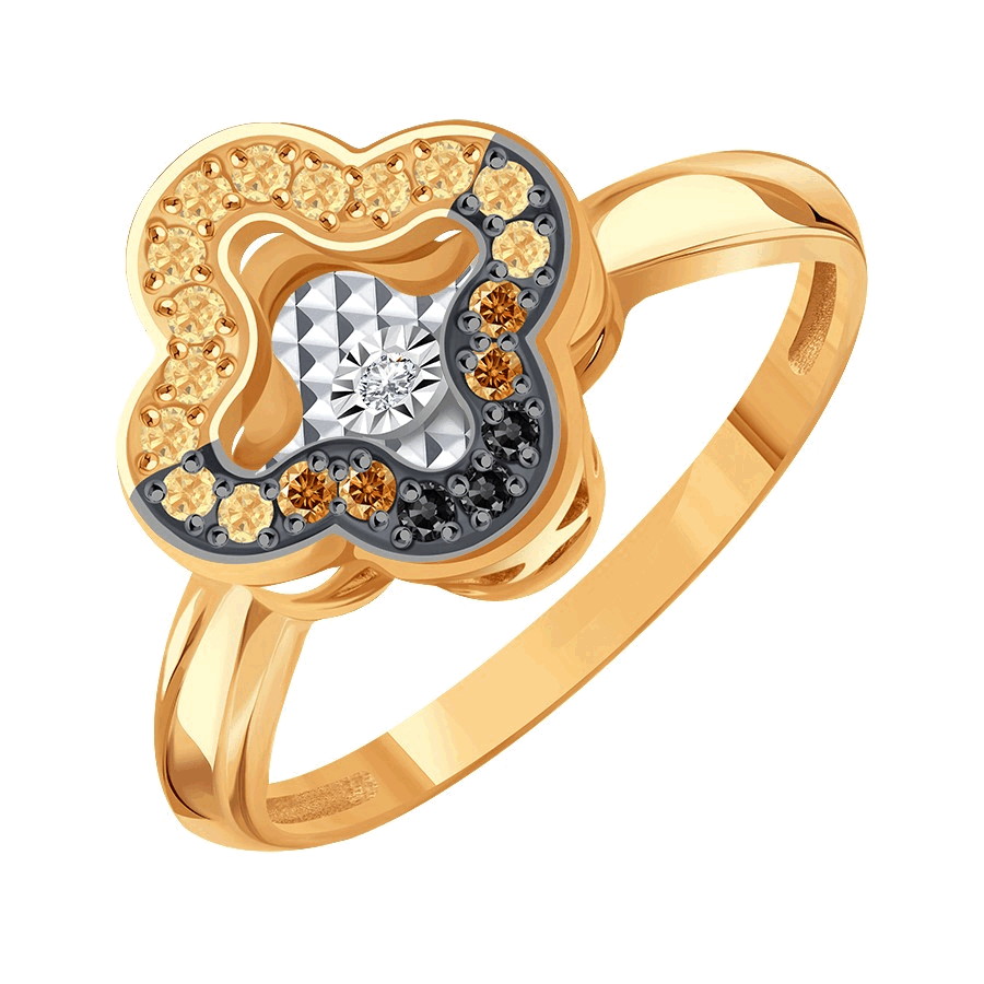 Inel din aur roșu cu pietre Diamant, Diamant Cognac și Diamant negru