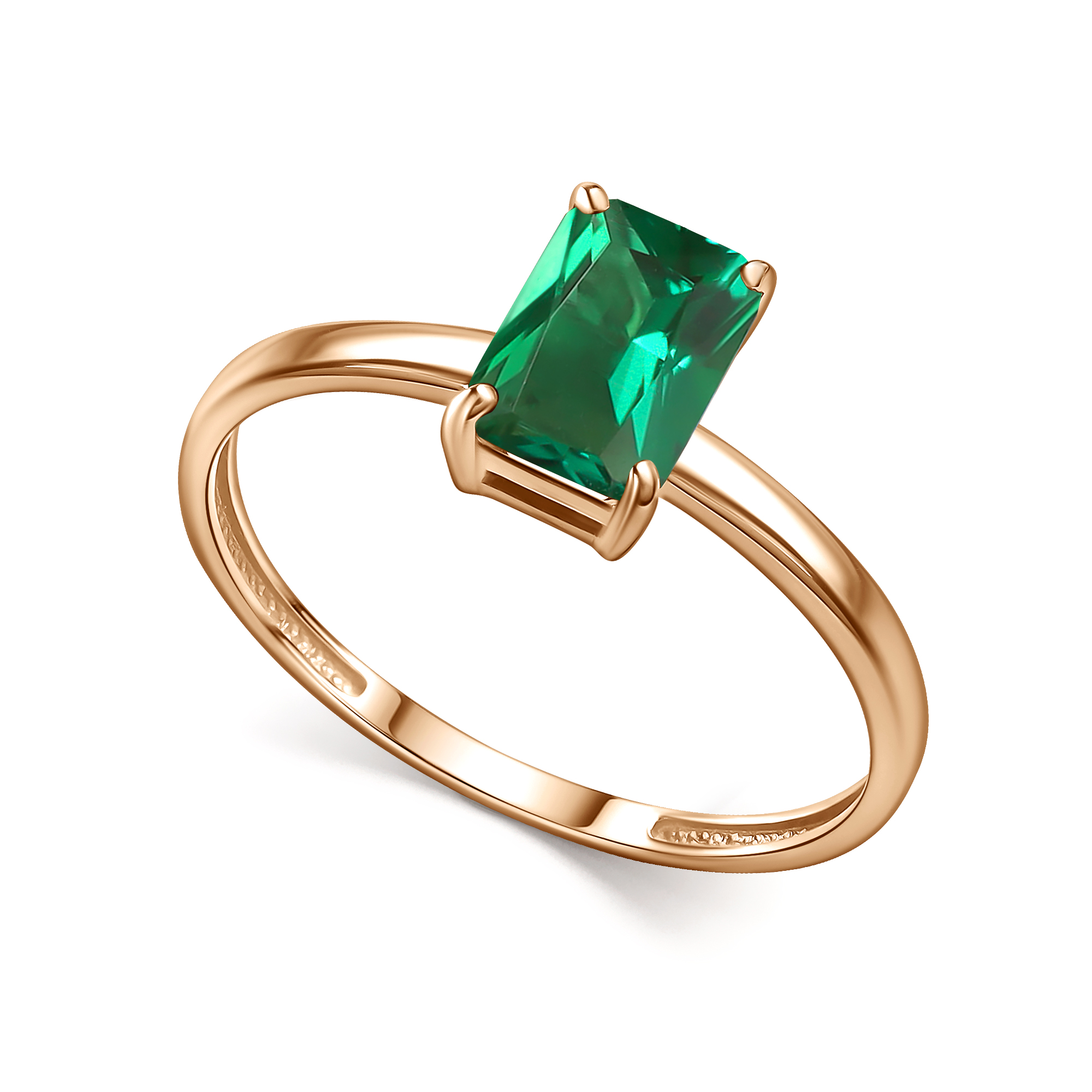 Кольцо из красного золота с камнями Изумруд гидротермальный