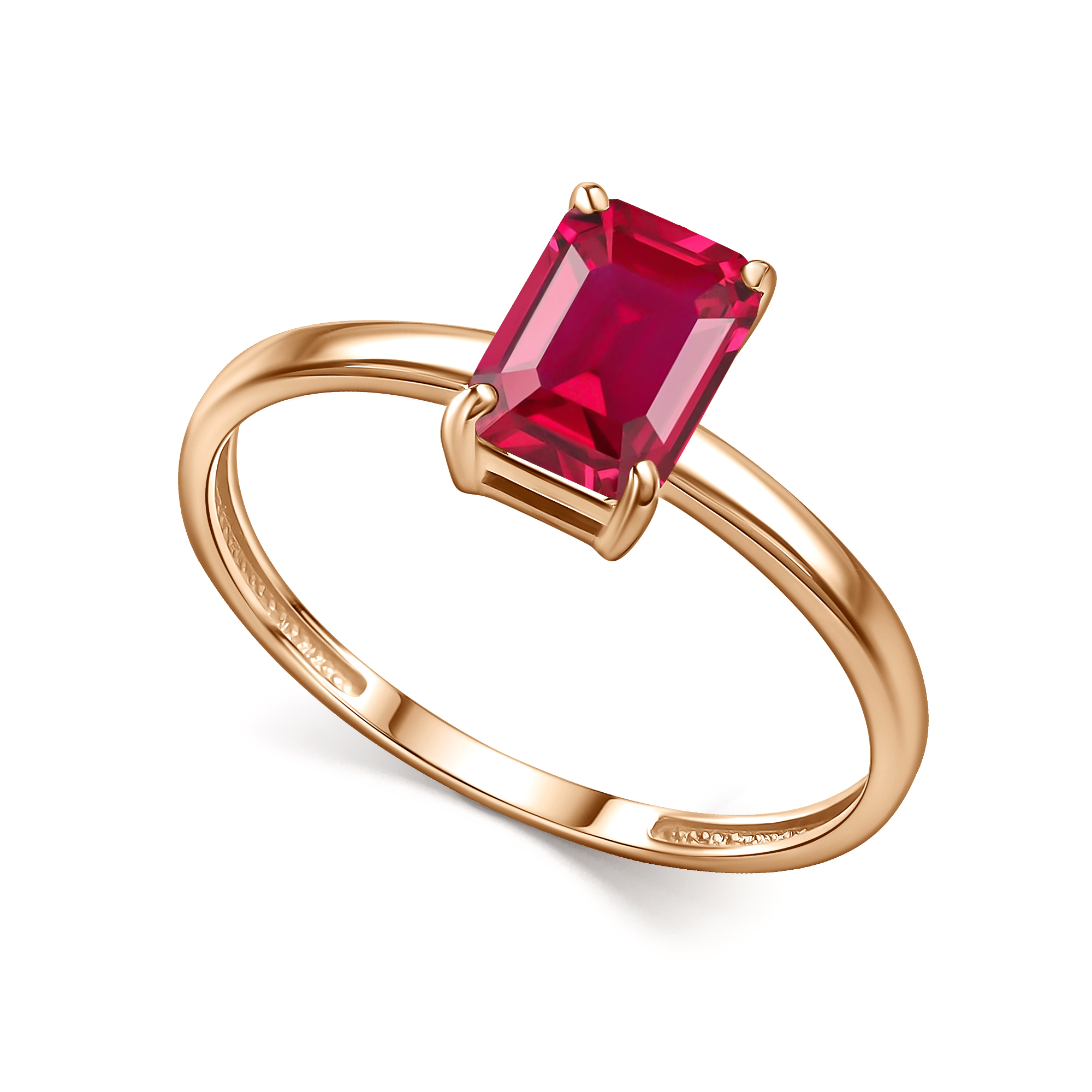 Кольцо из красного золота с камнями Рубин (синт.)