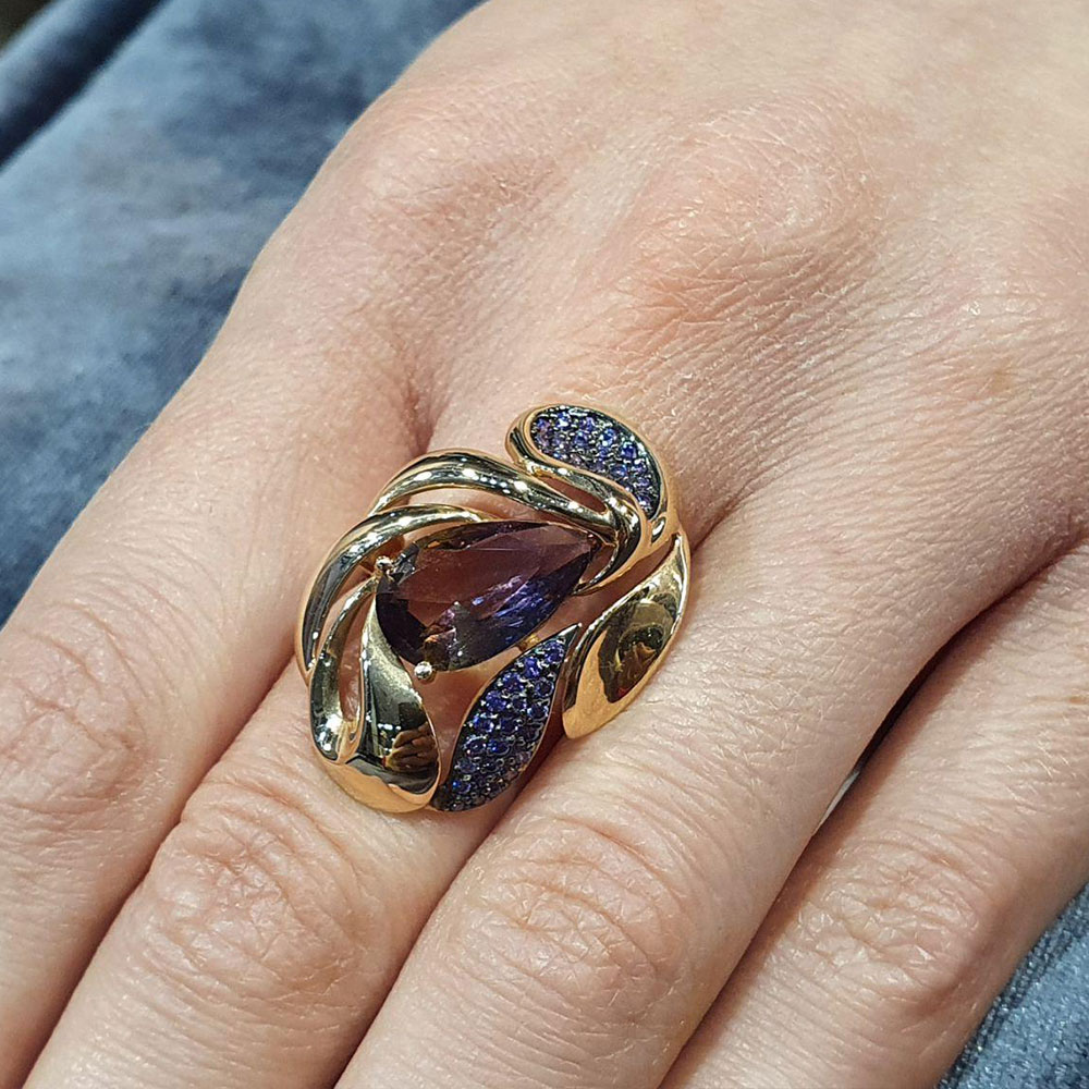 Inel din aur roșu cu pietre Cubic zirconia Liliachiu, Sital Ametrin (sint.)