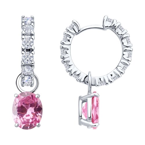 Cercei Creole din argint  cu pietre Cubic Zirconia Incolor, Cubic Zirconia Roz