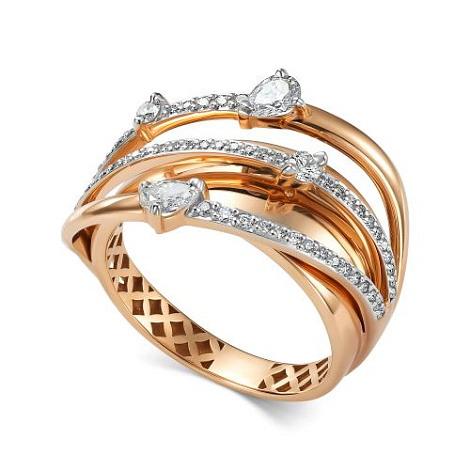 Кольцо из красного золота с камнями Бриллиант