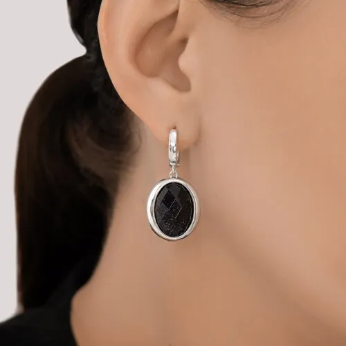 Серьги Конго из серебра с камнями Авантюриновое стекло