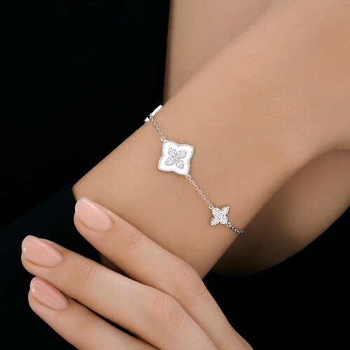 Браслет из серебра с камнями Фианит, Эмаль