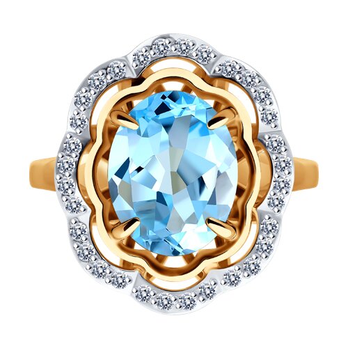 Inel din aur roșu cu pietre Cubic Zirconia Incolor, Topaz albastru
