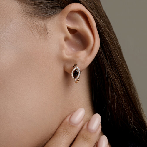 Cercei din aur roșu cu pietre Cubic Zirconia Incolor, Granat