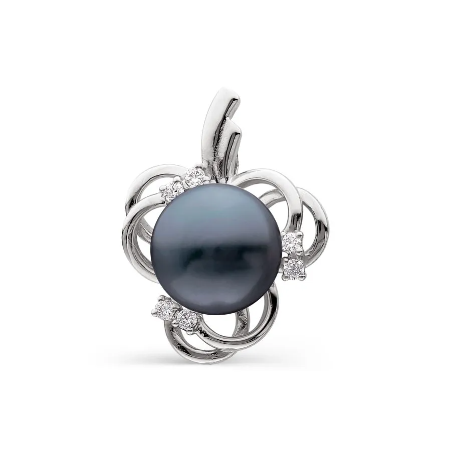 Pandantiv din aur alb cu Cubic Zirconia Incolor, Perla neagră