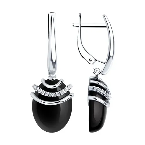 Cercei Suspendați din argint cu Cubic Zirconia Incolor, Agat negru