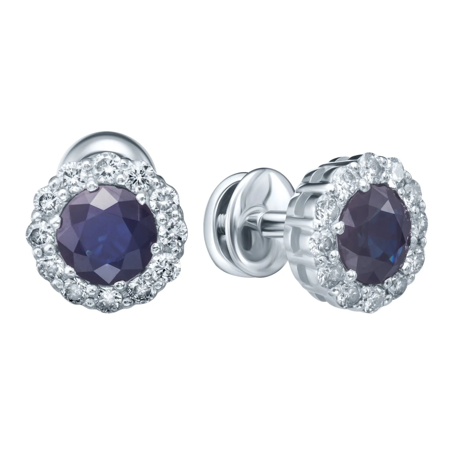 Cercei Pusete din aur alb cu Diamant, Safir