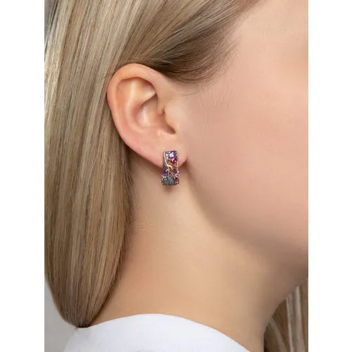 Cercei din aur roșu cu Cubic Zirconia Verde, Cubic Zirconia Liliachiu și Ametist