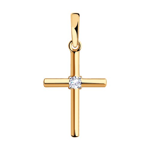 Cruce din aur roșu cu pietre Cubic Zirconia Incolor