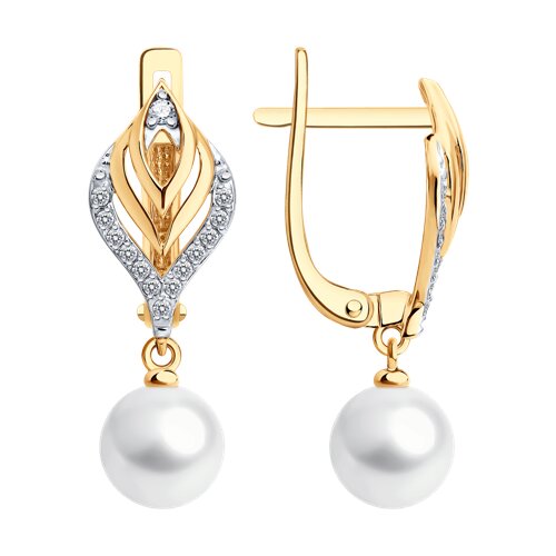 Cercei Suspendați din aur roșu cu pietre Cubic Zirconia Incolor, Perla Albă