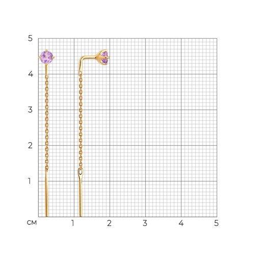 Серьги Продёвки из красного золота с камнями Аметист