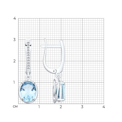 Cercei Suspendați din argint  cu pietre Cubic Zirconia Incolor, Topaz albastru