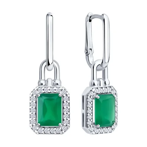 Cercei Creole din argint cu Cubic Zirconia Incolor, Agat verde