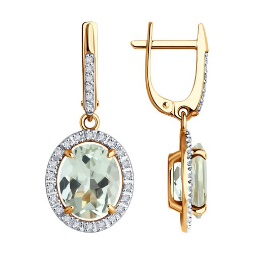 Cercei Suspendați din aur roșu cu pietre Cubic Zirconia Incolor, Prasiolit