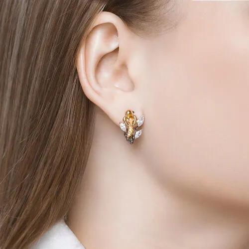 Cercei din argint cu Cubic Zirconia Incolor, Cubic Zirconia Galben și Cubic Zirconia Negru