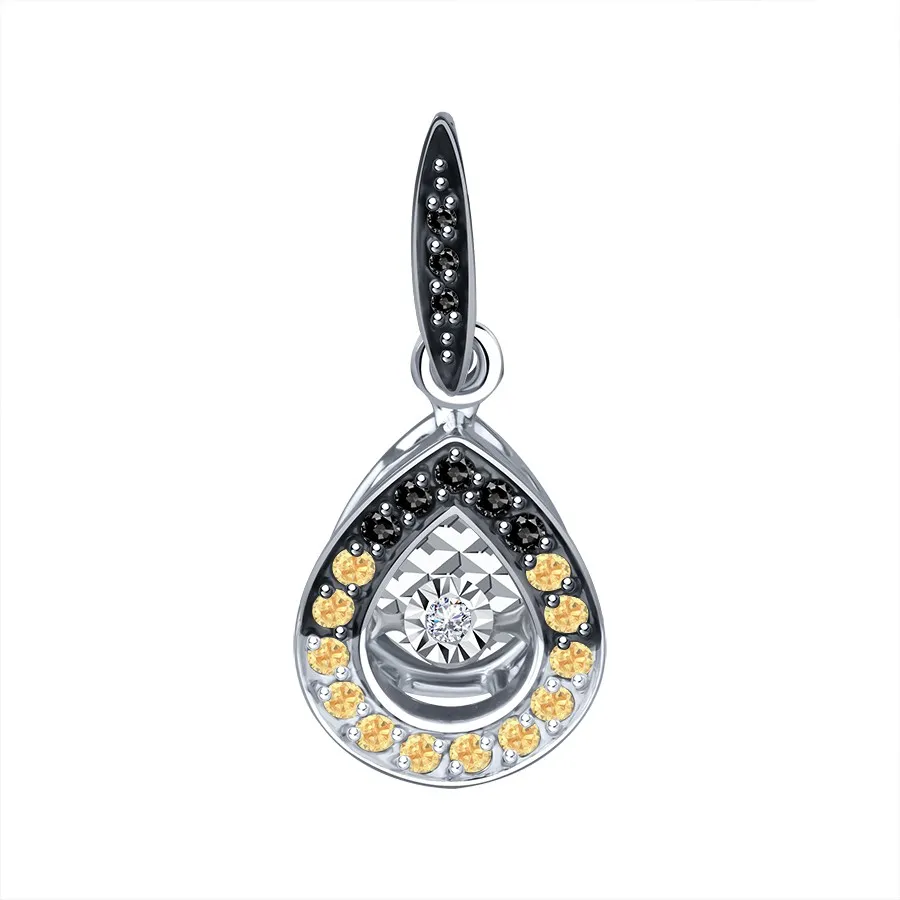 Pandantiv din aur alb cu Diamant, Diamant Cognac și Diamant negru