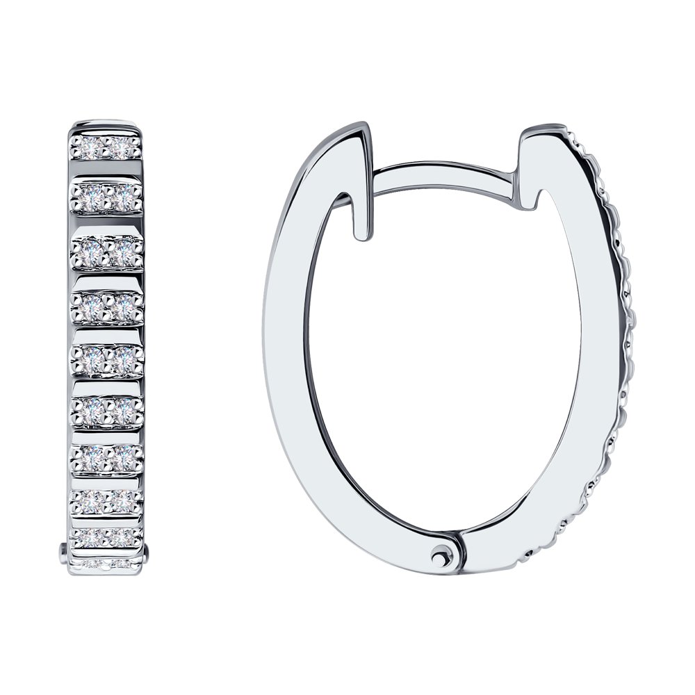Cercei Creole din aur alb cu pietre Diamant