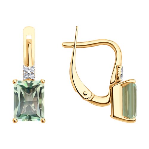 Cercei din aur roșu cu pietre Cubic Zirconia Incolor, Prasiolit