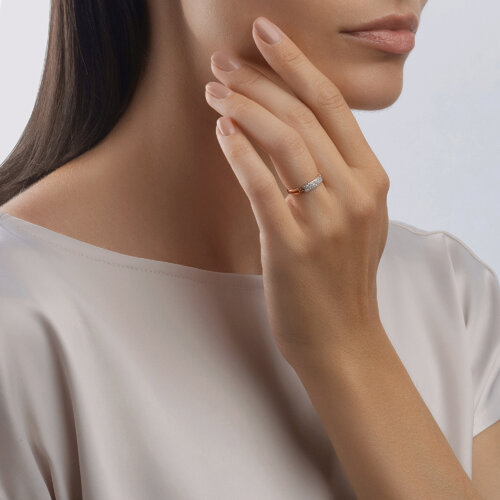 Inel din aur roșu cu pietre Cubic Zirconia Incolor
