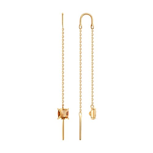 Серьги Продёвки из красного золота с камнями Топаз желтый