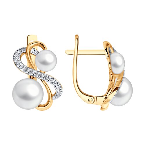 Cercei din aur roșu cu pietre Cubic Zirconia Incolor, Perla Albă