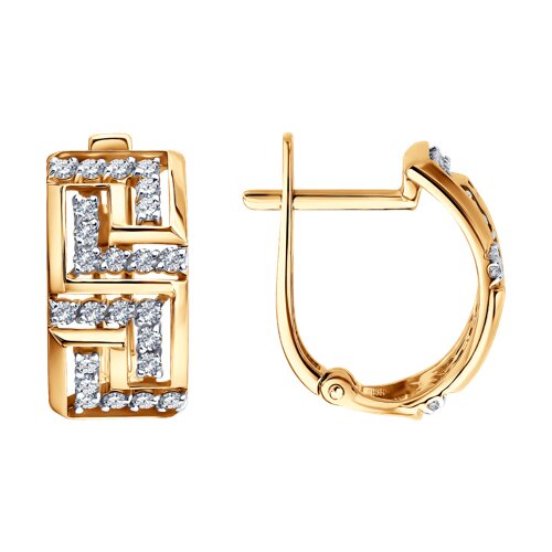 Серьги из красного золота с камнями Фианит