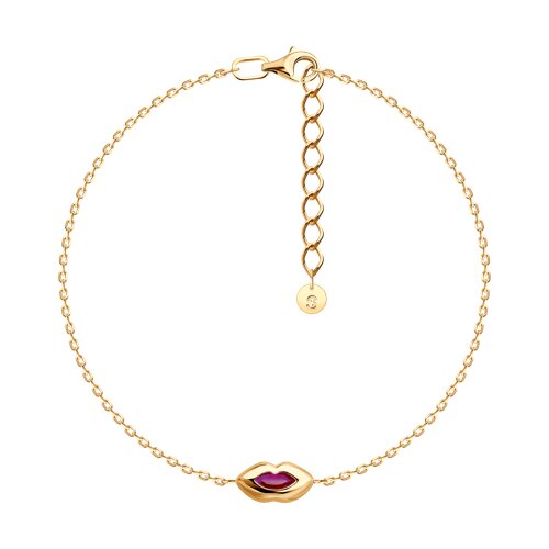 Браслет из позолоченного серебра с камнями Корунд в цвете рубина
