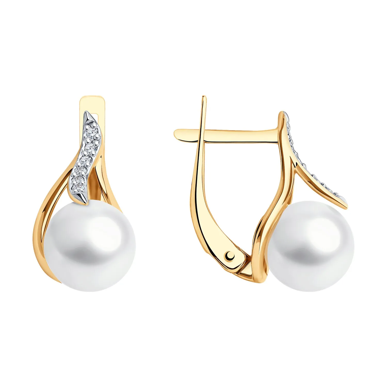 Cercei din aur roșu cu Cubic Zirconia Incolor, Perla Albă
