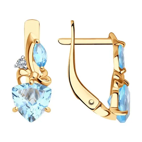 Cercei din aur roșu cu Cubic Zirconia Incolor, Topaz albastru și Topaz Swiss