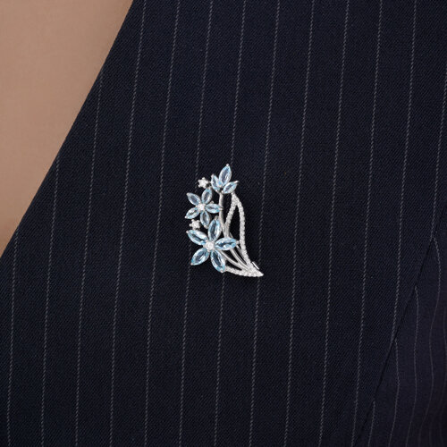 Broșă din argint  cu pietre Cubic Zirconia Incolor, Topaz albastru