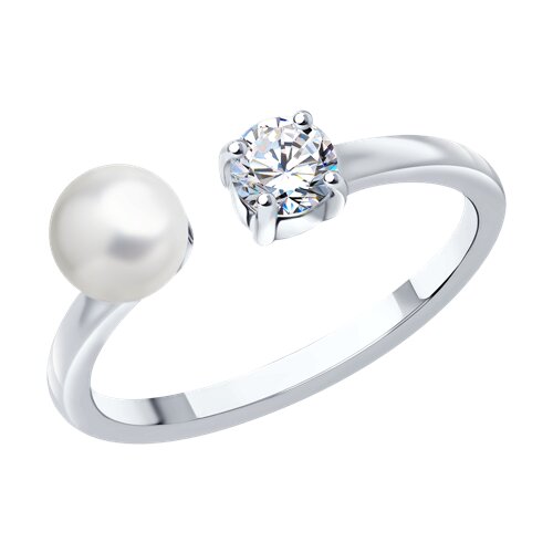Inel din argint  cu pietre Cubic Zirconia Incolor, Perla Swarovski