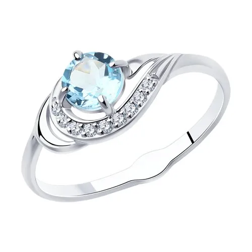 Inel din argint cu Cubic Zirconia Incolor, Topaz albastru