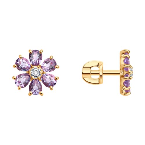 Cercei Pusete din aur roșu cu pietre Cubic Zirconia Incolor, Ametist