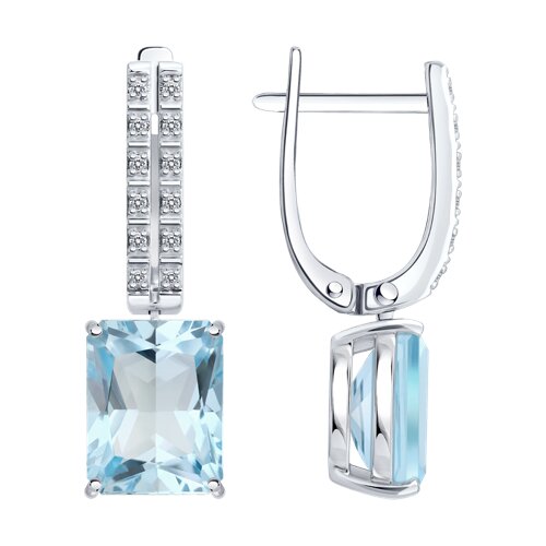 Cercei Suspendați din aur alb cu pietre Diamant, Topaz albastru