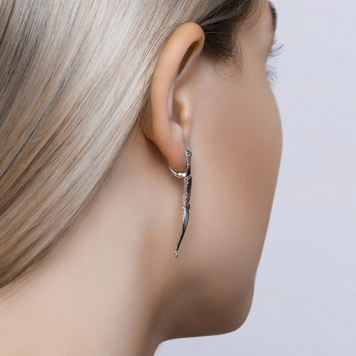 Серьги из серебра с камнями Фианит, Фианит Зелёный