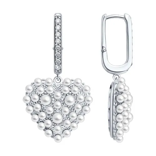 Cercei Creole din argint cu Cubic Zirconia Incolor, Perla Imit.