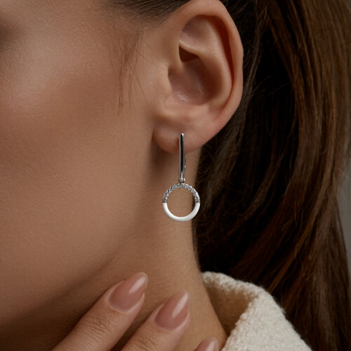 Cercei Suspendați din argint  cu pietre Cubic Zirconia Incolor, Emailare