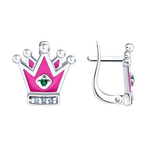 Cercei p-u copii din argint  cu pietre Cubic Zirconia Albastru, Cubic Zirconia Verde și Emailare
