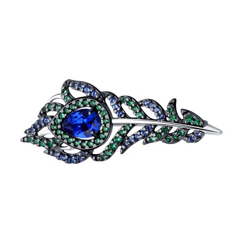 Broșă din argint  cu pietre Cubic Zirconia Albastru Safir, Cubic Zirconia Verde